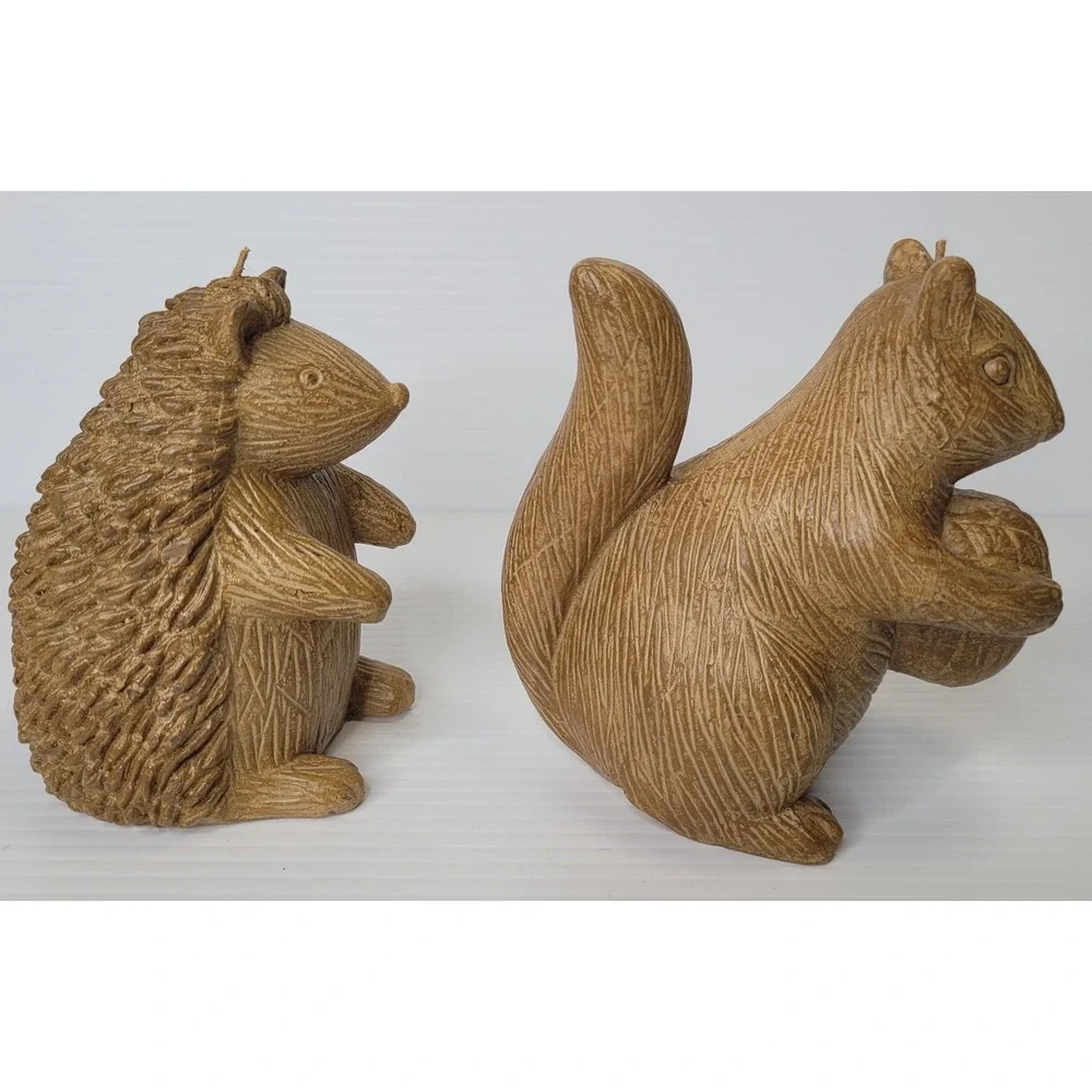 2 Pottery Barn Accents Harvest Animal Candles RARE Squirrel &‎ Hedgehog NEW